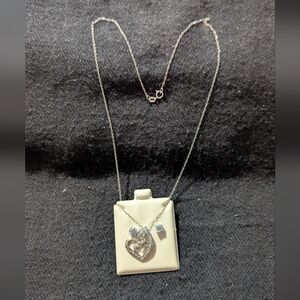 Sterling Silver Clear CZ Mom Dainty Heart Pendant And Stud Statement Earrings